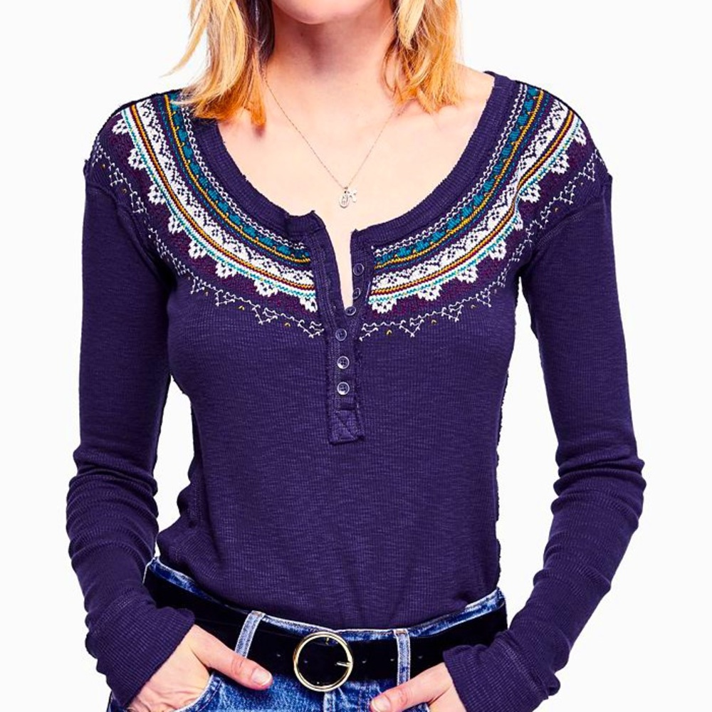 Free People Fair Isle Embroidered Henley